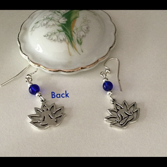 Yoga Earrings, Lotus Earrings, Cobalt Blue Earring - Picture 4 of 7